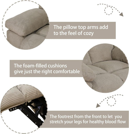 Corduroy Reclining Sofa with Cup Holders