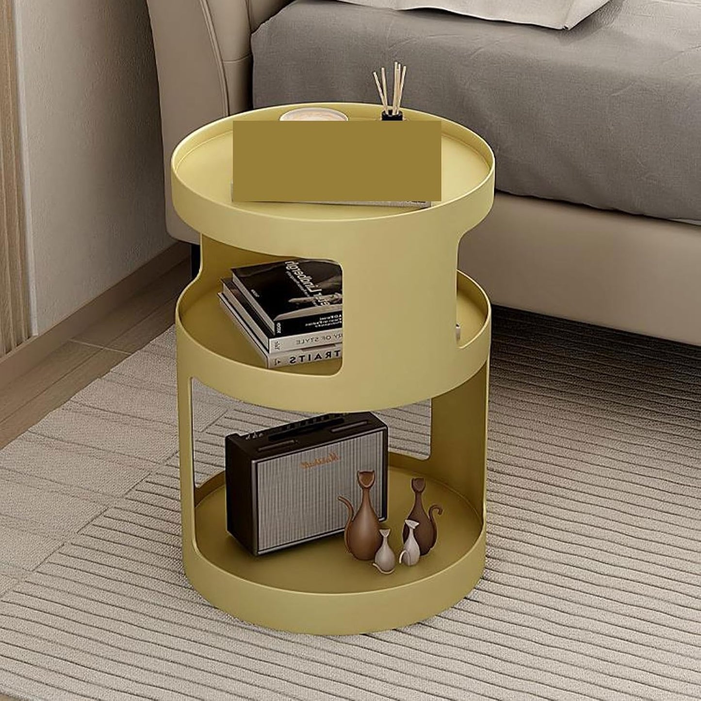Modern Round Nightstand with Storage Shelf