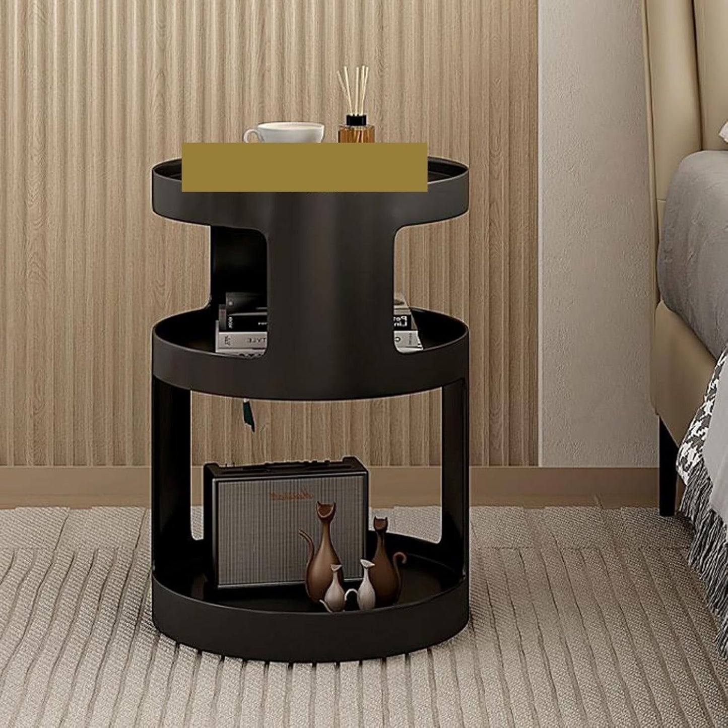 Modern Round Nightstand with Storage Shelf
