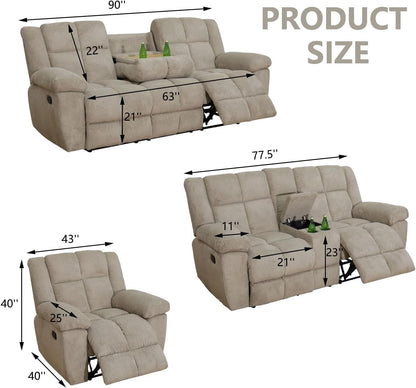 Corduroy Reclining Sofa with Cup Holders