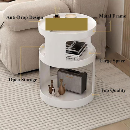 Modern Round Nightstand with Storage Shelf
