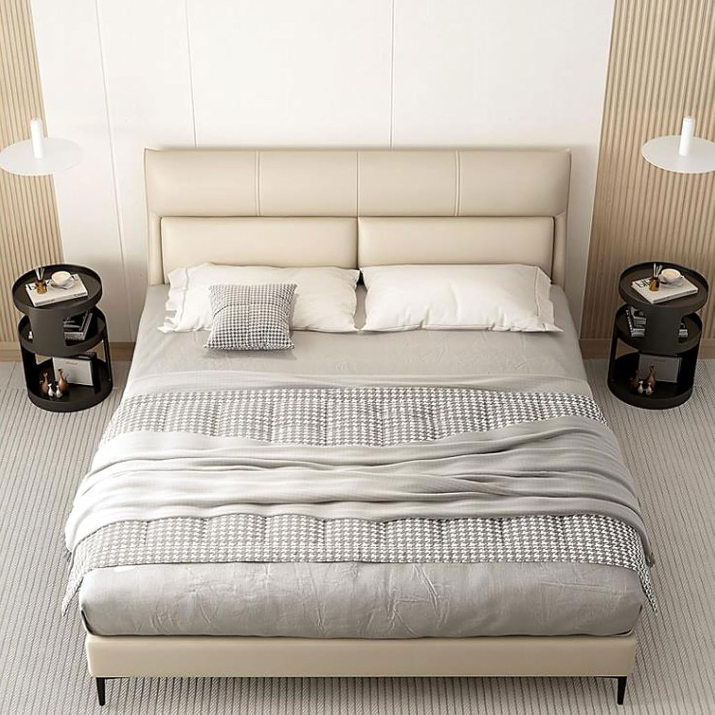Modern Round Nightstand with Storage Shelf