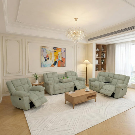 Corduroy Reclining Sofa with Cup Holders
