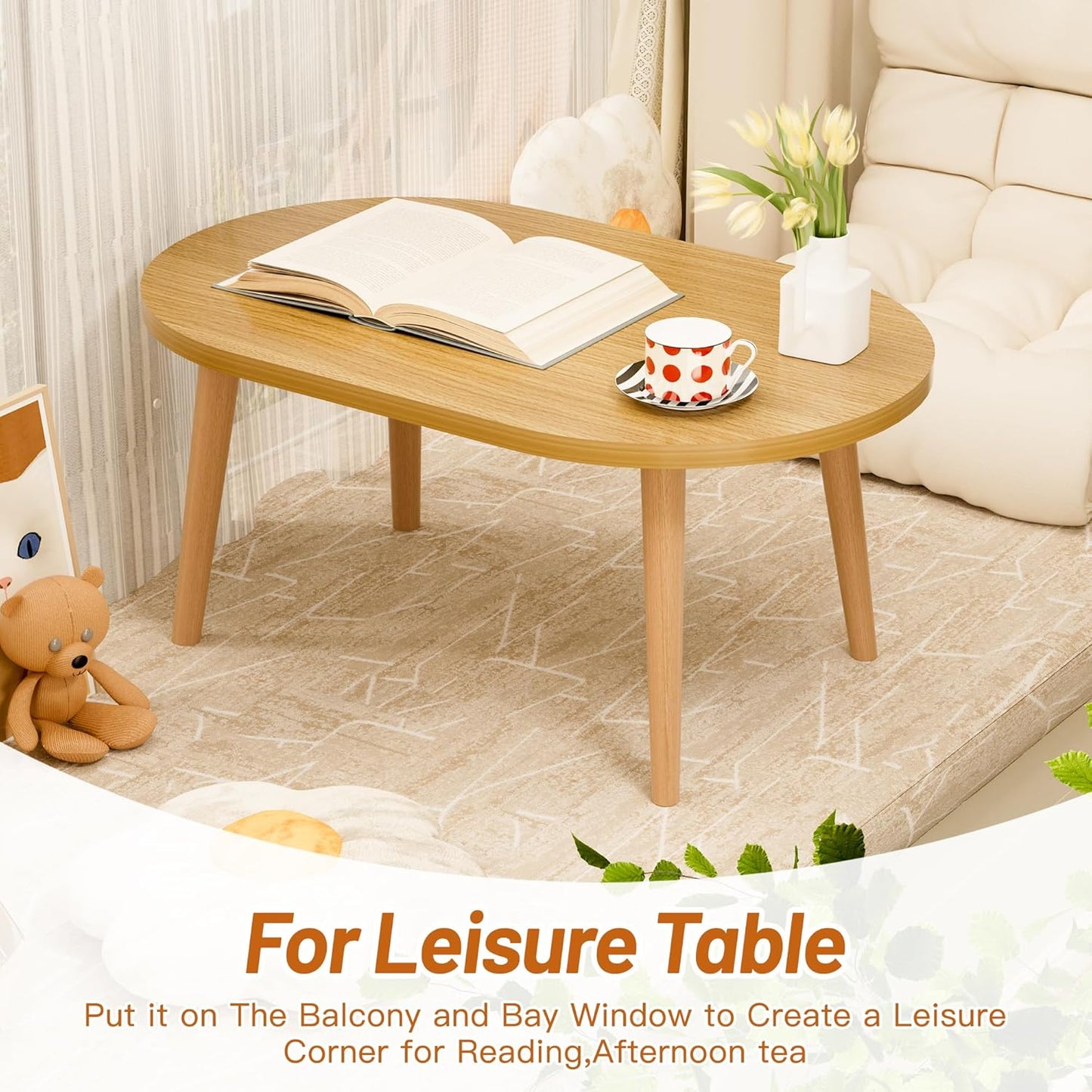 Modern Oval Coffee Table with Storage Shelf