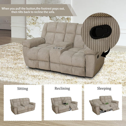 Corduroy Reclining Sofa with Cup Holders